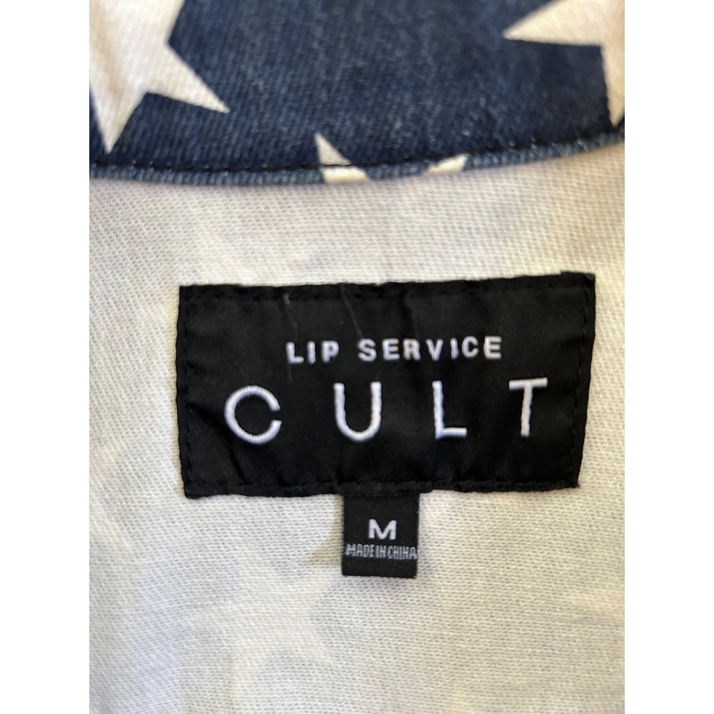 Lip‎ Service Cult Womans American Flag Denim Moto Vest Stars Stripes Medium Punk - Picture 3 of 8